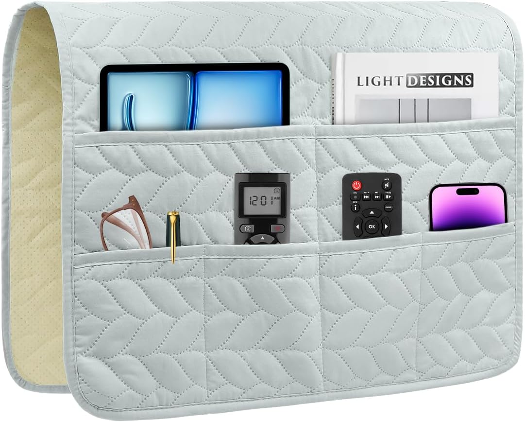 Remote Control Holder for Recliner, Sofa Armrest Organizer with Non-Slip Base, Tv Remote Holder Couch Caddy Armchair Caddy Bedside Organizer with 6 Pockets for Magazine, Tablet, Phone(Grey)