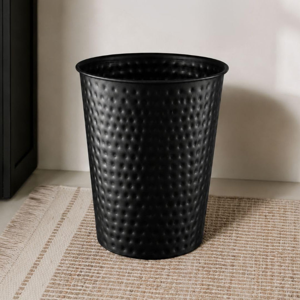 Monarch Abode Metal Bathroom Trash Can – Waste Basket for Bedroom, Office Desk, & Dorm, Hand Hammered, Durable Decorative Black Small Trash Can Bathroom Garbage Bin Wastebasket