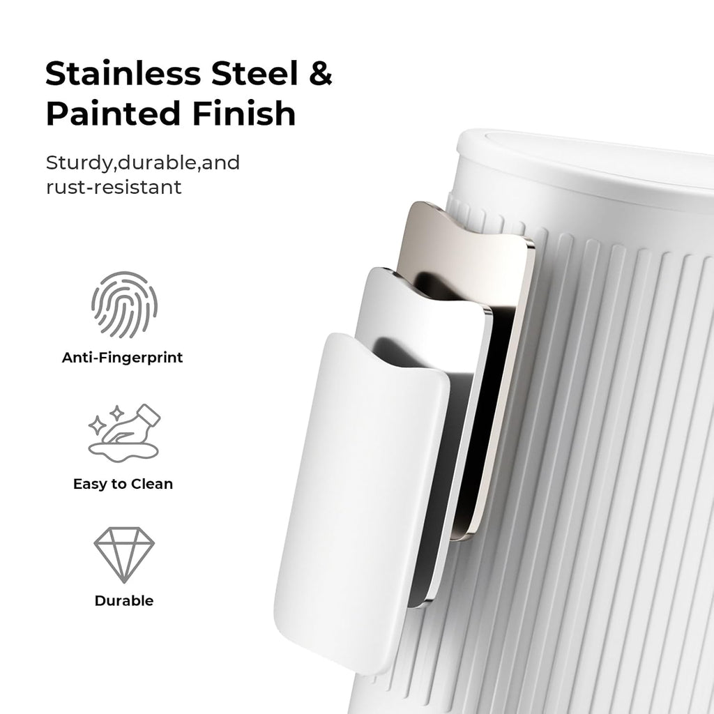 1.8 Gallon Small Bathroom Trash Can with Lid, Press-Top, Slim, White
