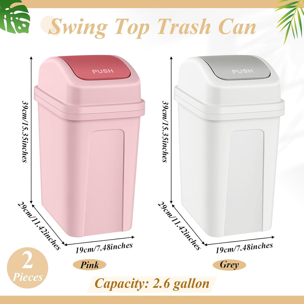 Sumind 2 Pcs 2.6 Gallon Small Trash Can with Swing Lid, Pink and Beige