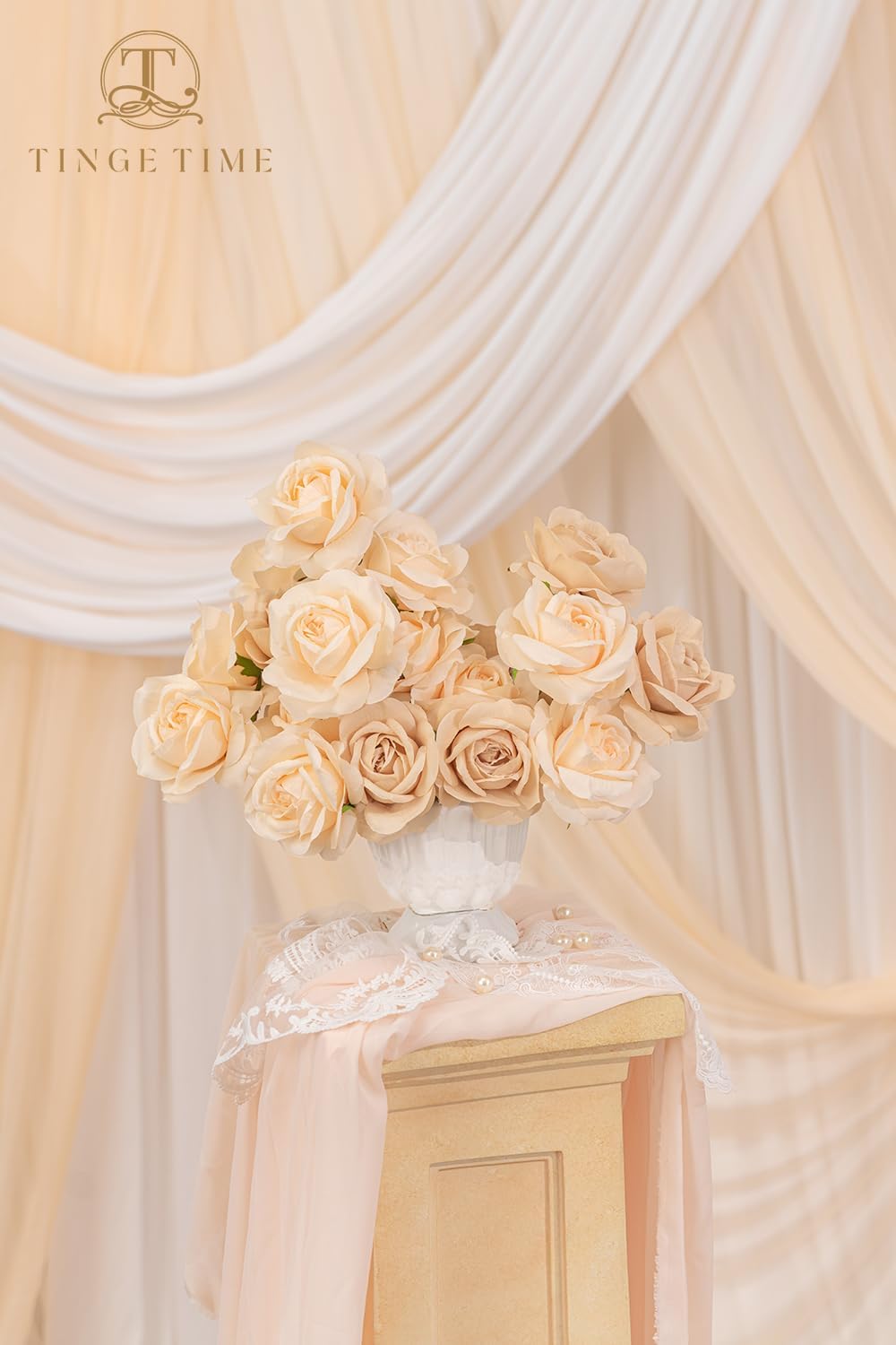 TINGE TIME Champagne Artificial Flowers Combo Box Set, 16PCS Fake Rose Silk Flower w/Stem for DIY Wedding Bouquets Centerpieces Baby Shower Party Home Spring Decoration (Champagne & Beige)