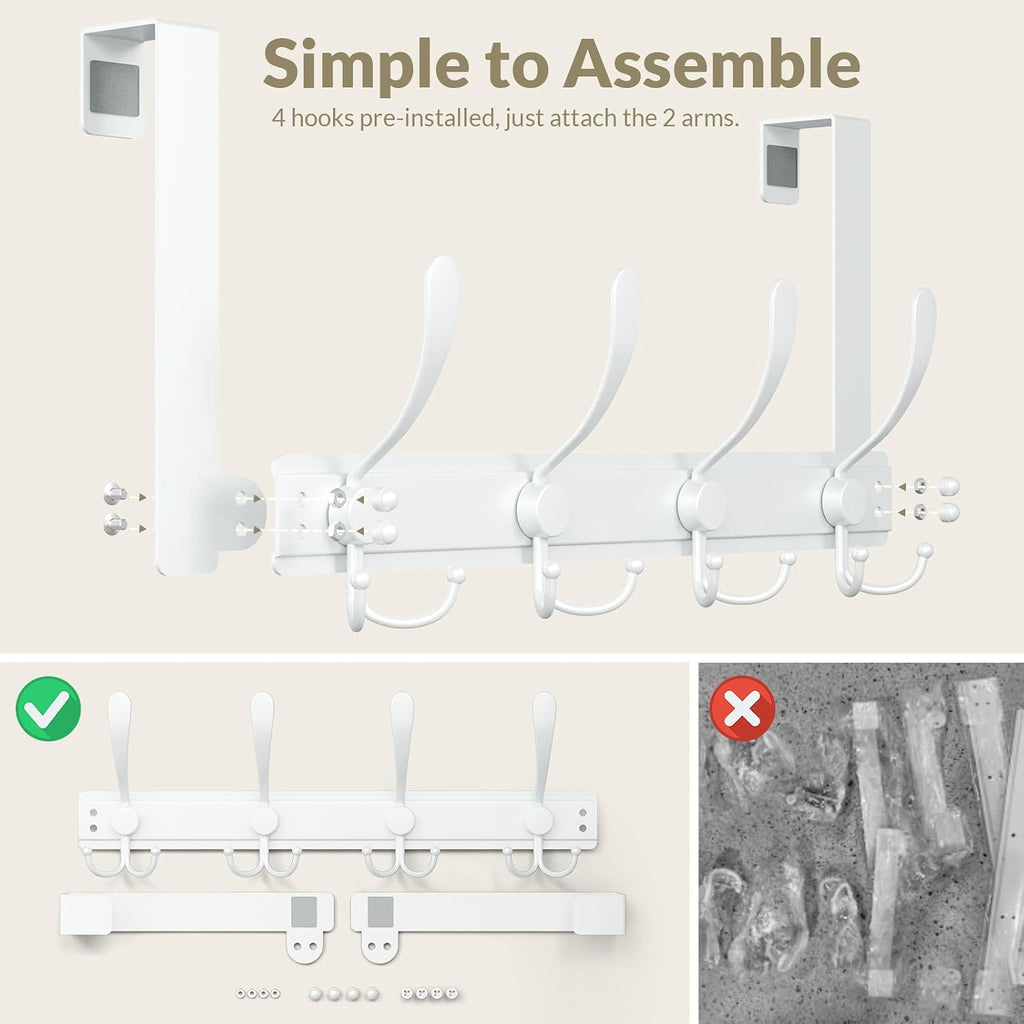 Heavy Duty Over The Door Towel Rack for Bathroom, White Door Towel Hanger