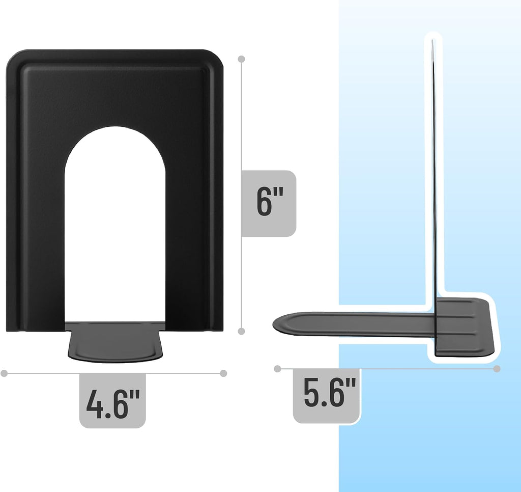 Mr. Pen- Book Ends, Black, 6 Pack, Heavy Duty Metal Bookends for Shelves