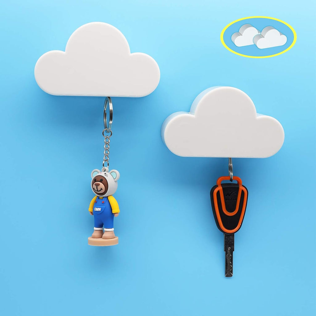 Meyerascal 2PCS White Cloud Magnetic Key Holder for Wall, Strong Magnetic to Securely Hang Multiple Keys and Keychain, Novelty Cute Home Decorations, Easy to Install and Convenient to Use.(2 White)