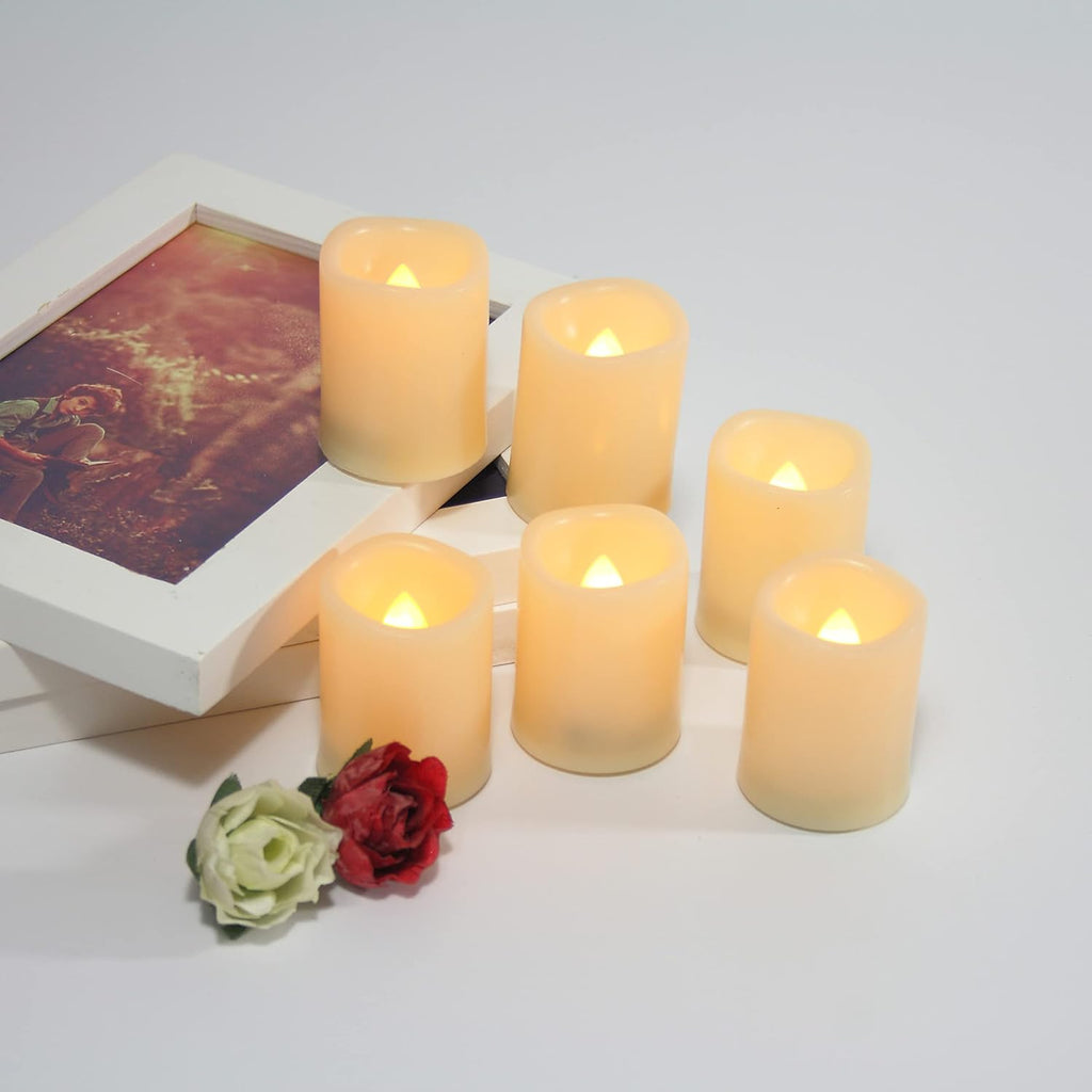 6 Pack Battery Operated Flameless LED Votive Candles w Timer Tea Lights