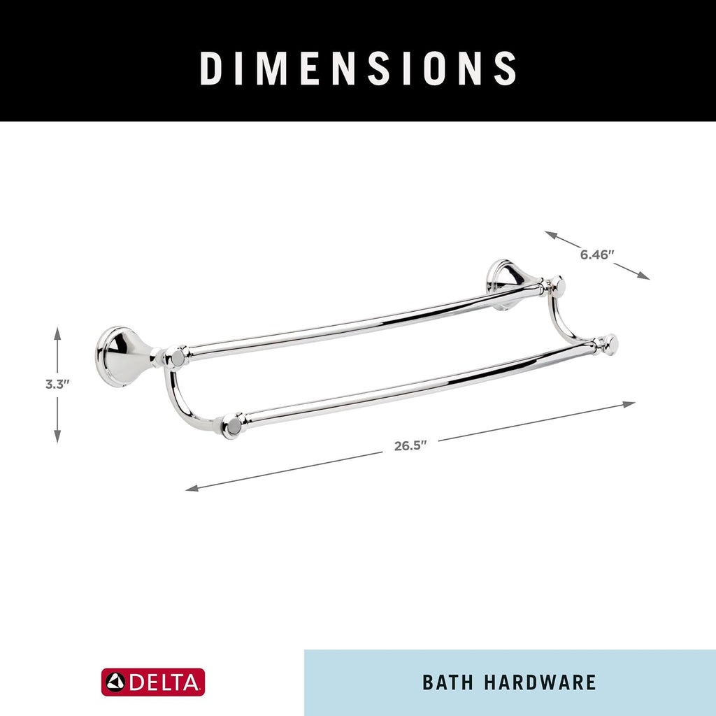 Delta Towel Rack | 24 Inch Polished Chrome Double Bar for Kitchen or Bathroom Towels | Cassidy Accessories