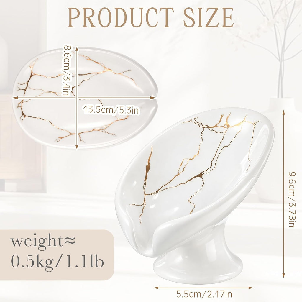 2 Pack Ceramic Soap Bar Holder Leaf Shaped Soap Dish, White