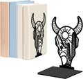 WADORN 1 Pair Western Cow Skull Metal Decorative Bookends, Vintage Cow Head Heavy Duty Book Stand Black Non-Skid Book Holder Stopper for Home Office School Library Desk Bookshelf Dorm Western Decor
