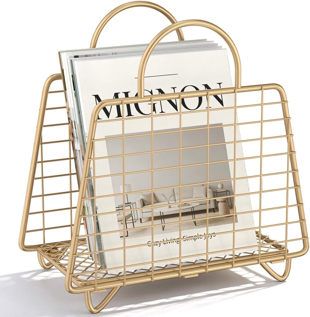 Gold Magazine Holder,Modern Magazine Rack Floor,Metal Wire Magazine Basket