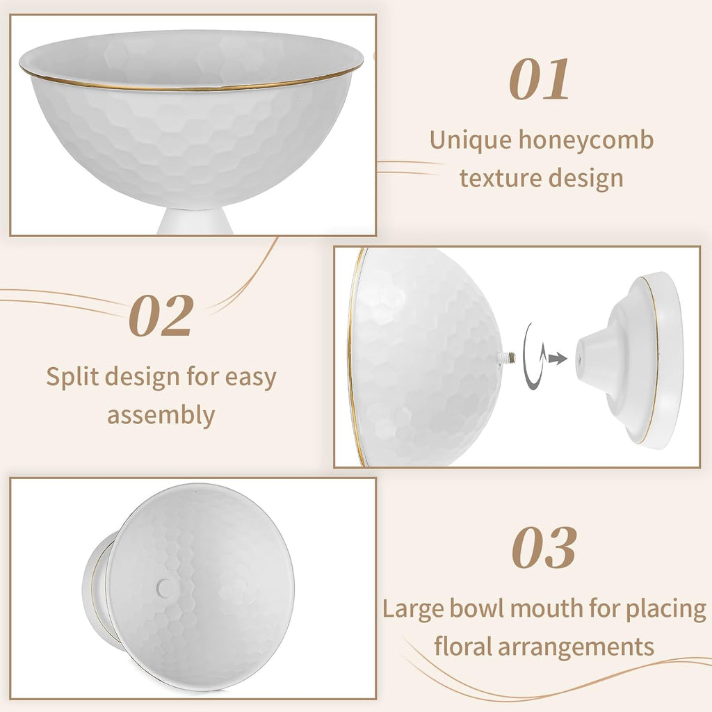 Sziqiqi White Urn Vase Wedding Centrepiece, Honeycomb Compote Vases, 2Pcs