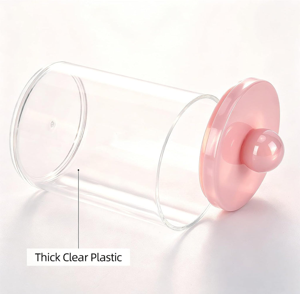 Tbestmax Qtip Holder Bathroom Canisters, 10 oz Bathroom Jars with Pink Lids for Cotton Ball Swab Pad Storage Dispenzer - Pack of 4