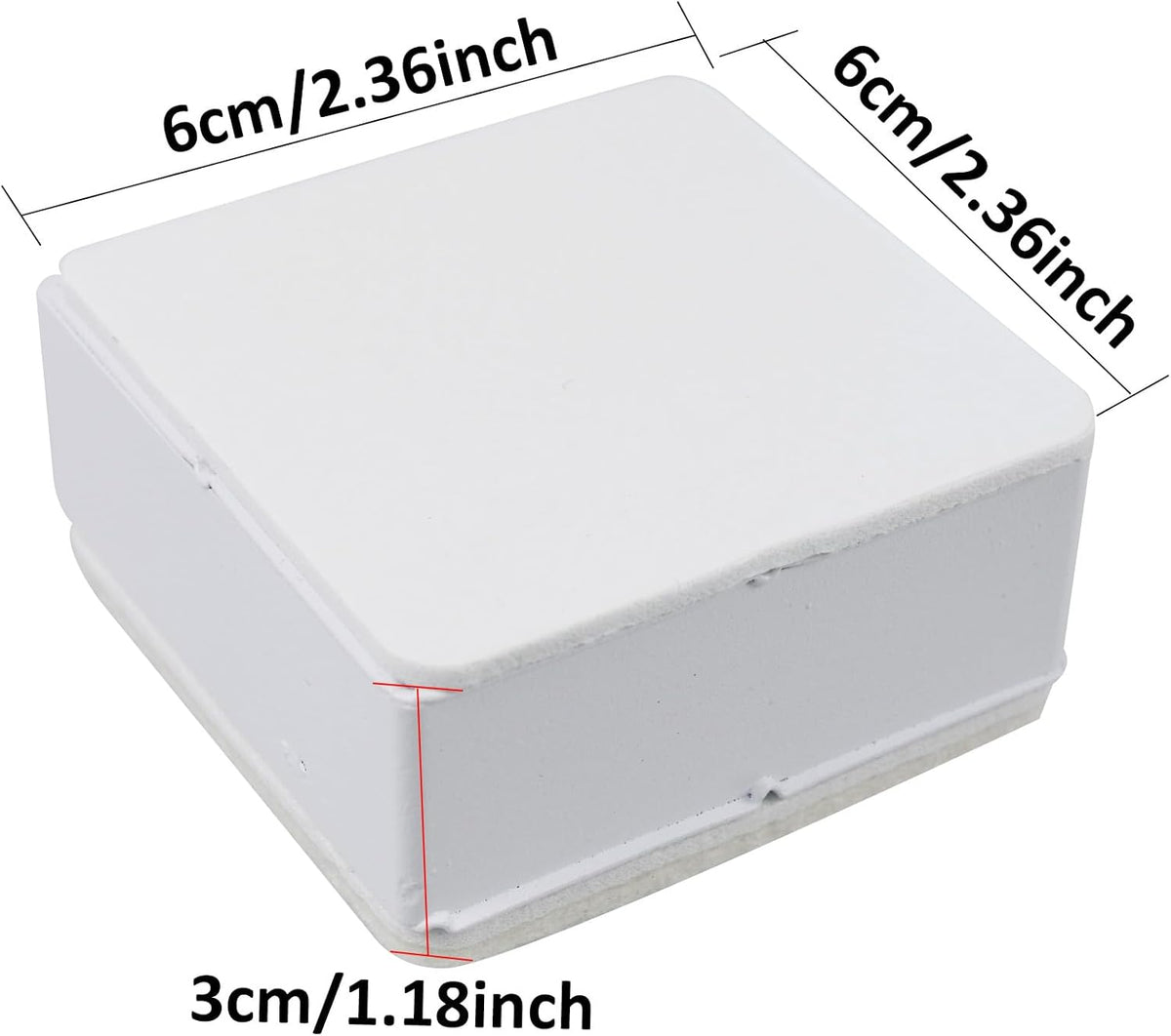 4PCS 1.2Inch Self-Adhesive Square Furniture Riser, White Carbon Steel Bed Table Sofa Lift Riser, Heavy Duty Couch Cabinet Riser, Adds 1.2 Inch Height with Felt Pad
