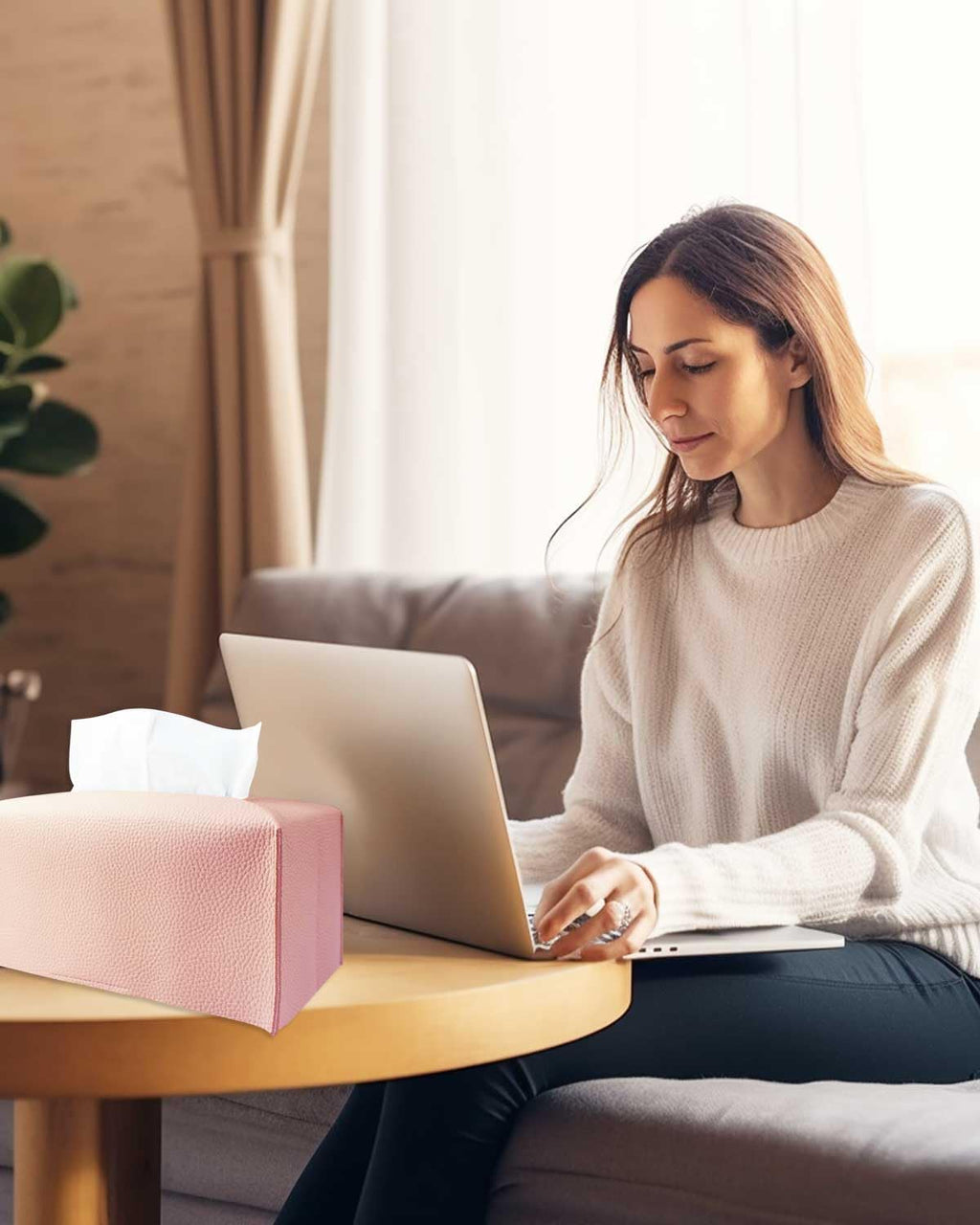 Pink Tissue Box Cover Rectangular - Plus Size Large Tissue Box Cover Rectangle [JESMINI] Faux Leather Tissue Box Holder Long for Extra Large Rectangle Facial Tissue Box
