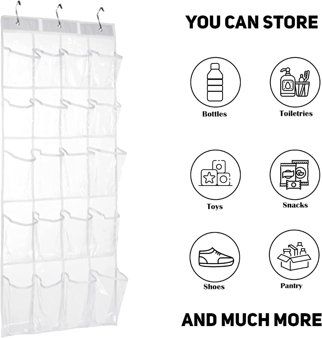 HomeRoots 2 Pack Minimalist Clear Over the Door Organizer with 20 Pockets, Over Door Organizer for Pantry, Bathroom, Closet Storage Door Organizer for Shoes and Toys