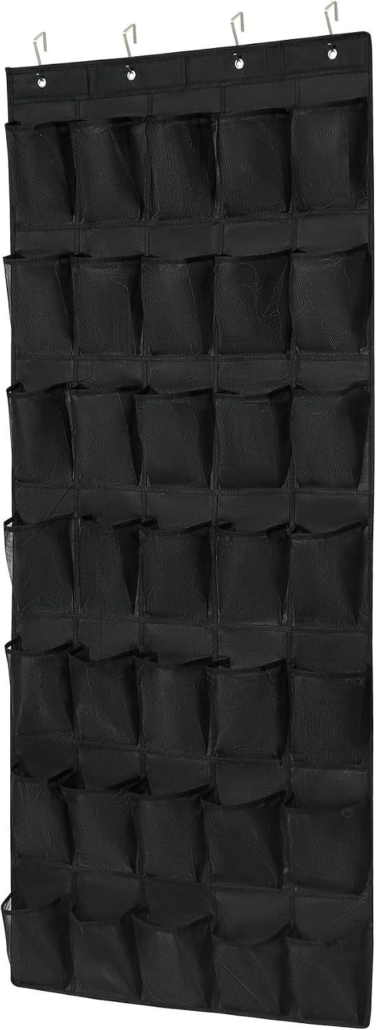 35 Pocket Over Door Shoe Organizer with 4 Metal Hooks（Black）