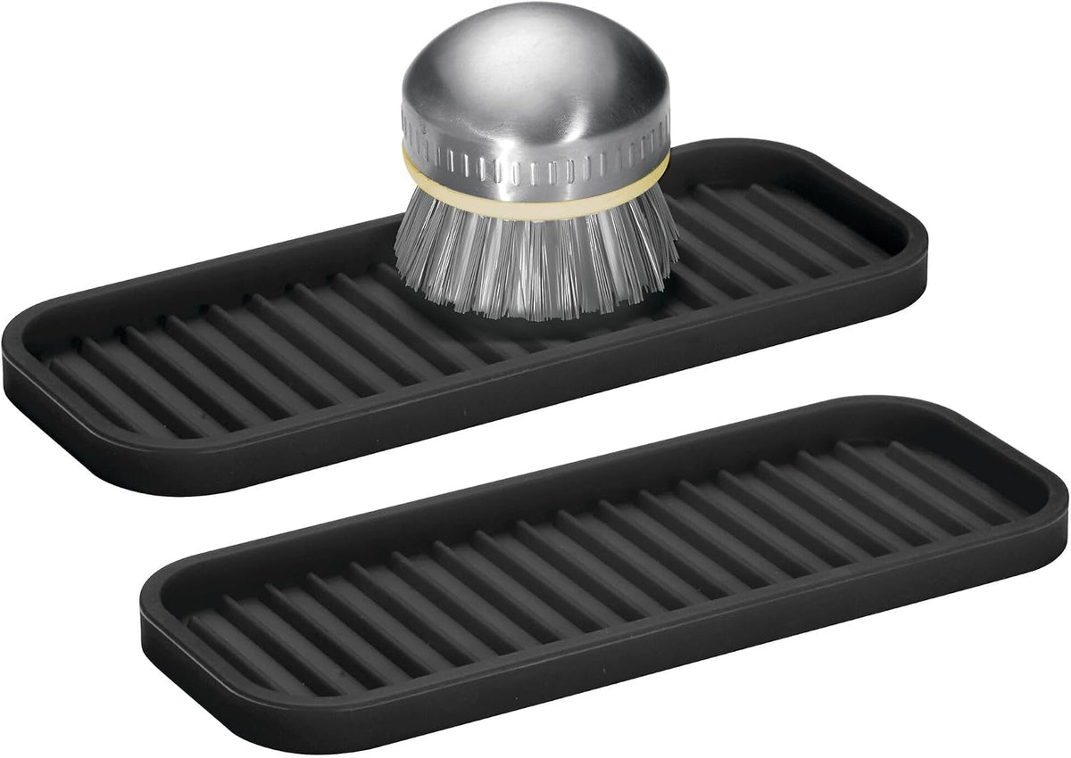 iDesign Silicone Kitchen Sink Tray for Countertops - Set of 2 - Black