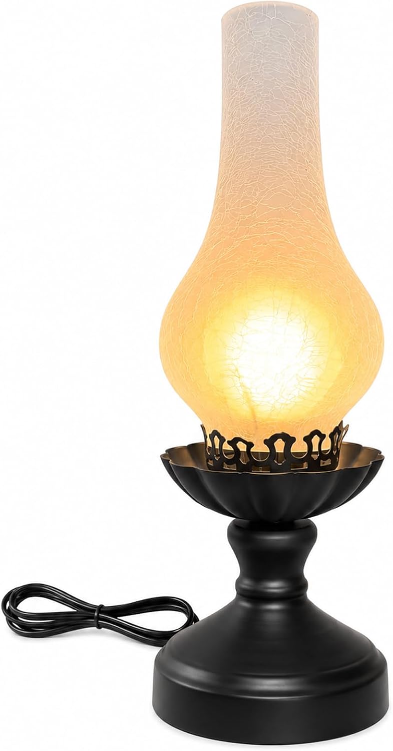 Vintage Table Lamp with Crackle Milk-White Glass Shade