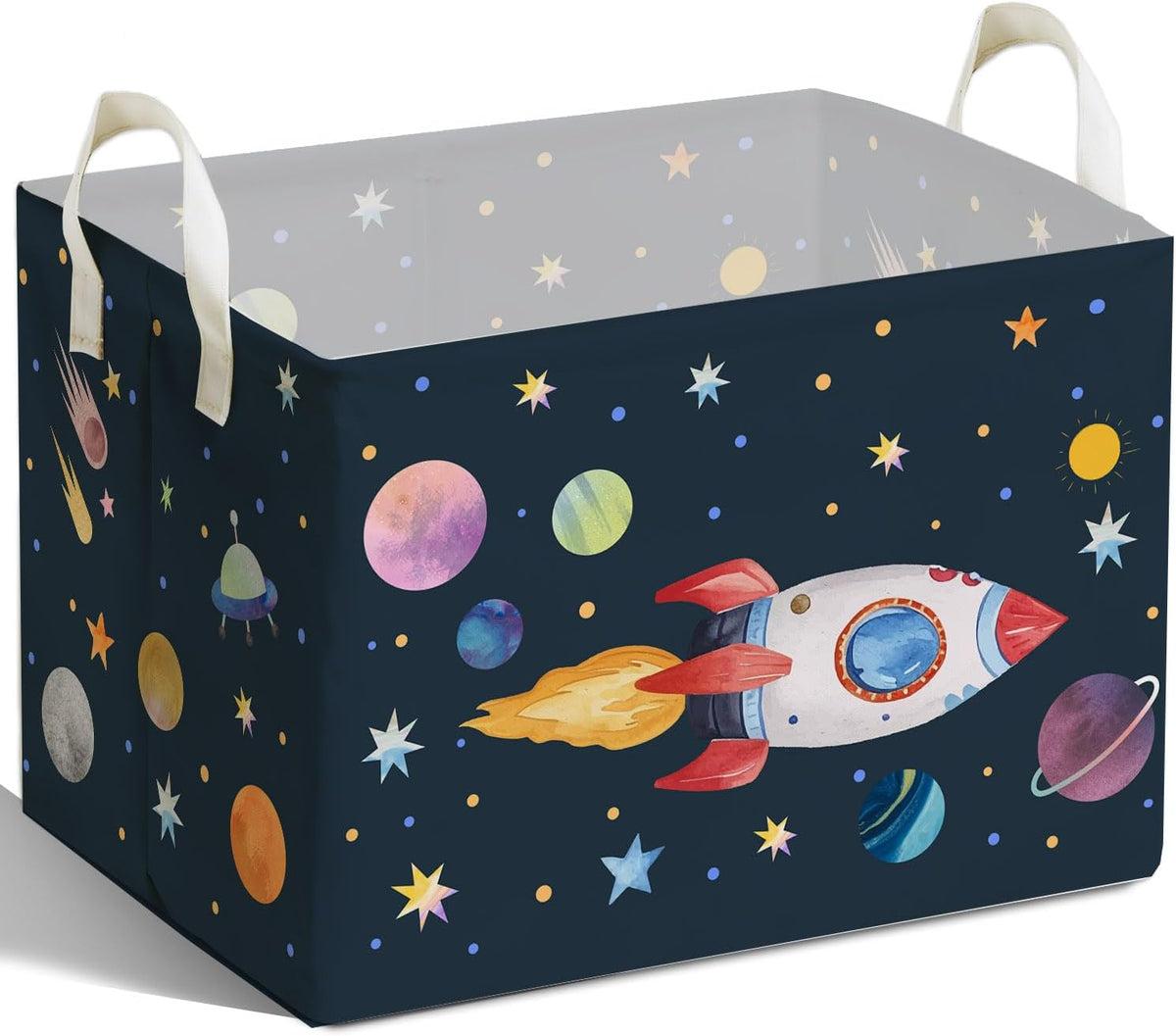 Rocket Storage Basket with Handles, Rockets Foldable Space Organizer, Waterproof Toy Box for Boys Girls, Multi Storage Container for Nursery Room, Rocket Storage for Clothes, Gifts and Home Decor