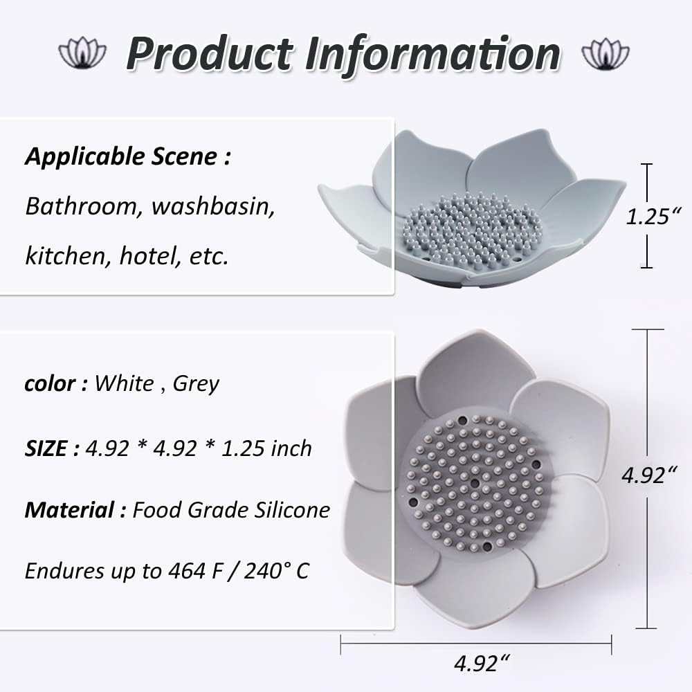 2 Pack Silicone Soap Tray Dishes Soap Holder Saver Draining Bathroom Shower Sink Bathtub