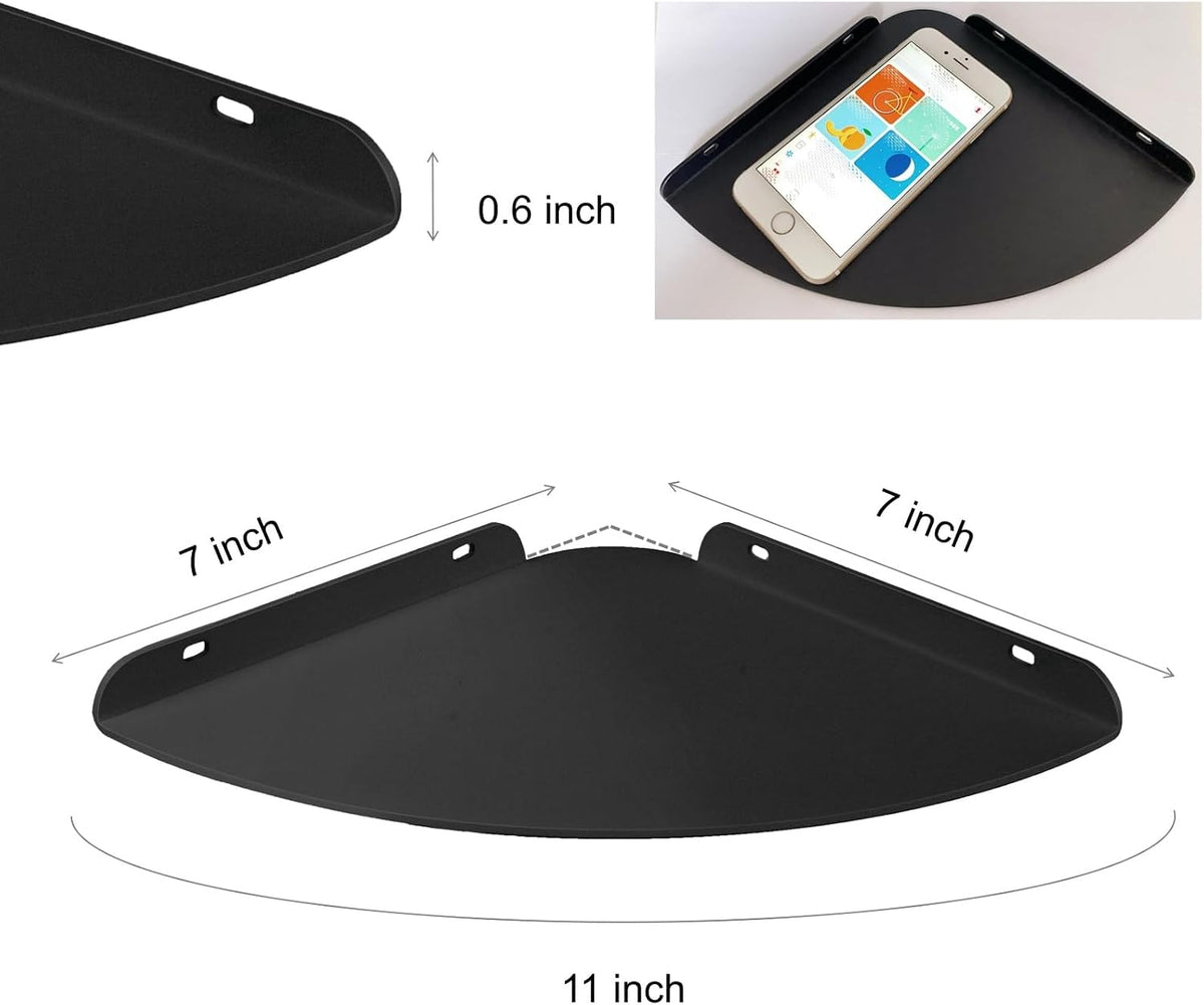 Small Tiny Metal Floating Corner Shelves, 7 x 7 x 0.6 Inches，2pcs, Black