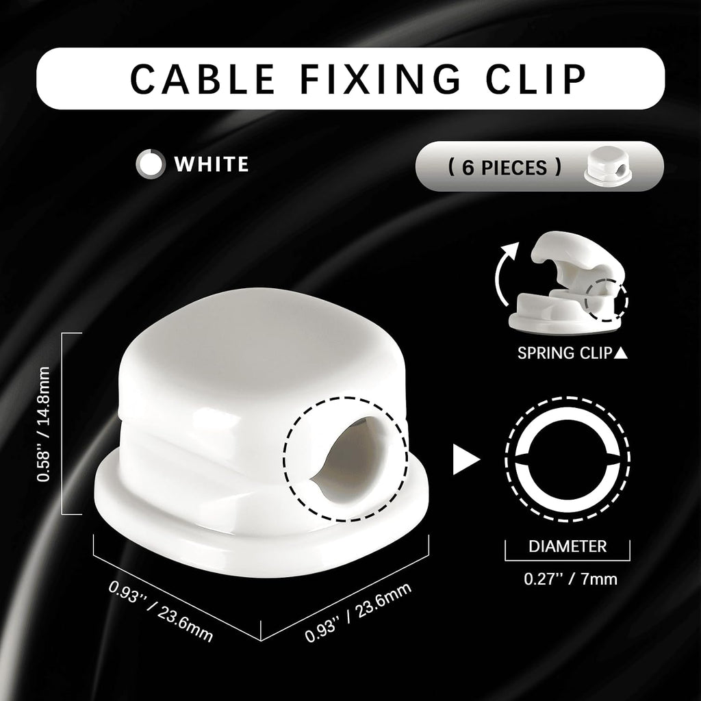 7mm Spring Cable Holder Clips, 6 Pack Desk Cord Organizer, White