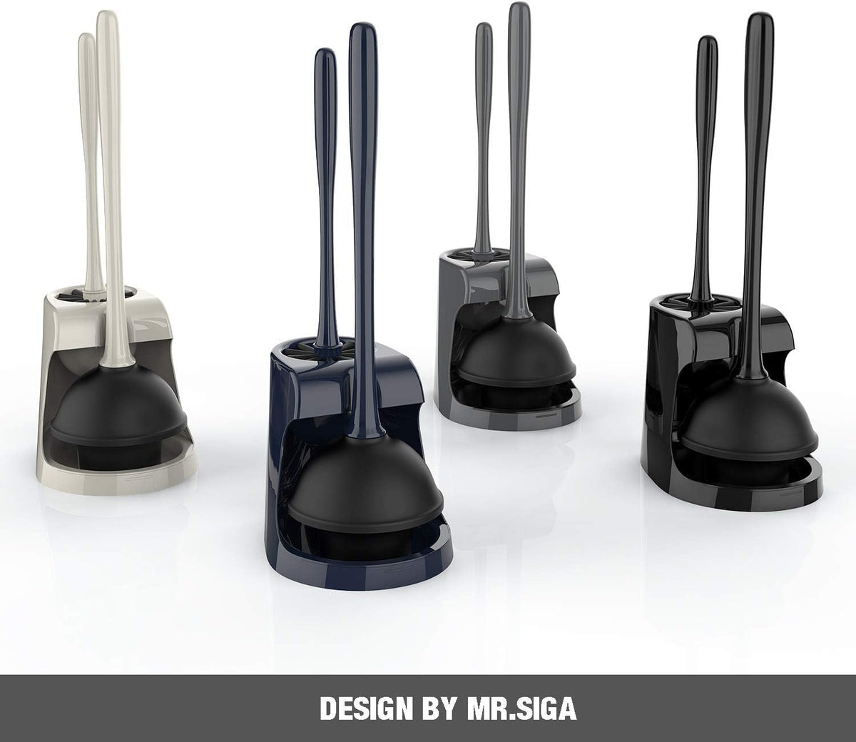 MR.SIGA Toilet Plunger and Brush Combo for Toilet Cleaning, Gray, 2 Set