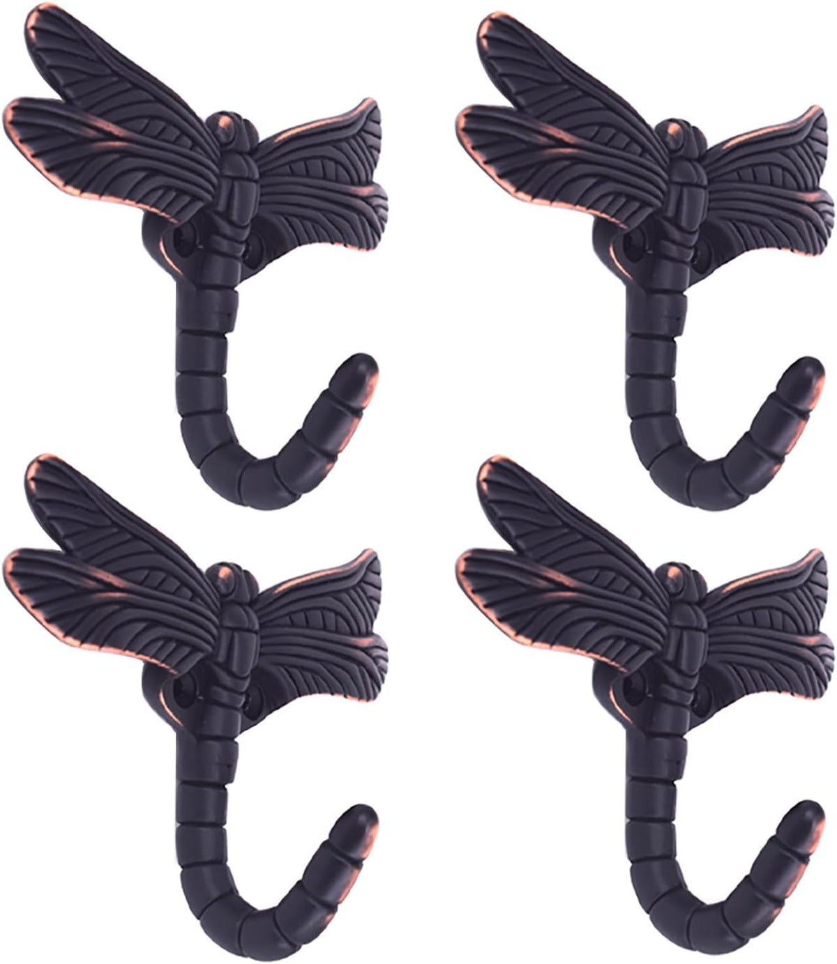 Dragonfly Hooks Wall Hooks for Hanging, Oil Rubbed Bronze Coat Hooks Wall Mounted Towel Hooks,Heavy Duty Key Holder for Decor,Pack of 4
