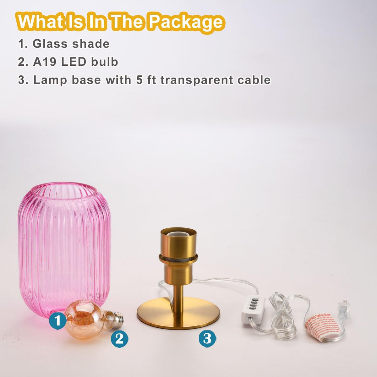 Mid Century Glass Table Lamp, Timer Build-In, Dimmable Desk Lamp, Pink