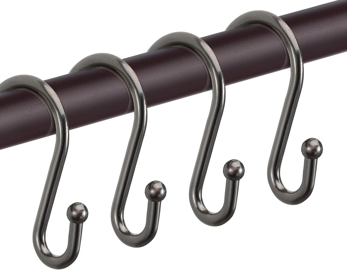 Bronze Shower Curtain Hooks,Rust Proof Shower Rings for Shower Curtain, Set of 12 CHICTIE Oil Rubbed S Shaped Decorative Shower Curtain Hooks Hangers for Bathroom Curtains,Clothing, Towels, etc