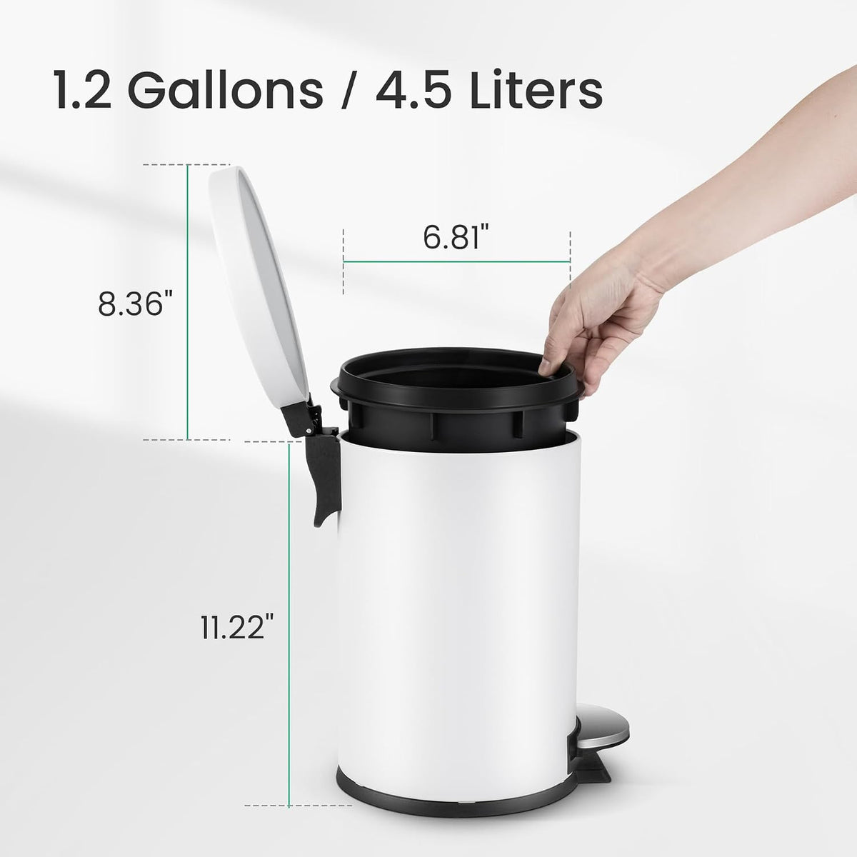 Cesun Small Round Bathroom Trash Can with Lid Soft Close, 1.2 Gal, White