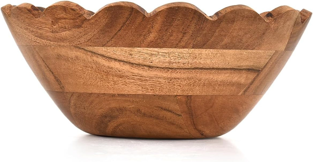 Fruit Bowl Acacia Wood Decorative Wooden Bowl for Kitchen, Dining Table & Entryway Centerpieces and Farmhouse Table Decor (9" x 9" x 4")