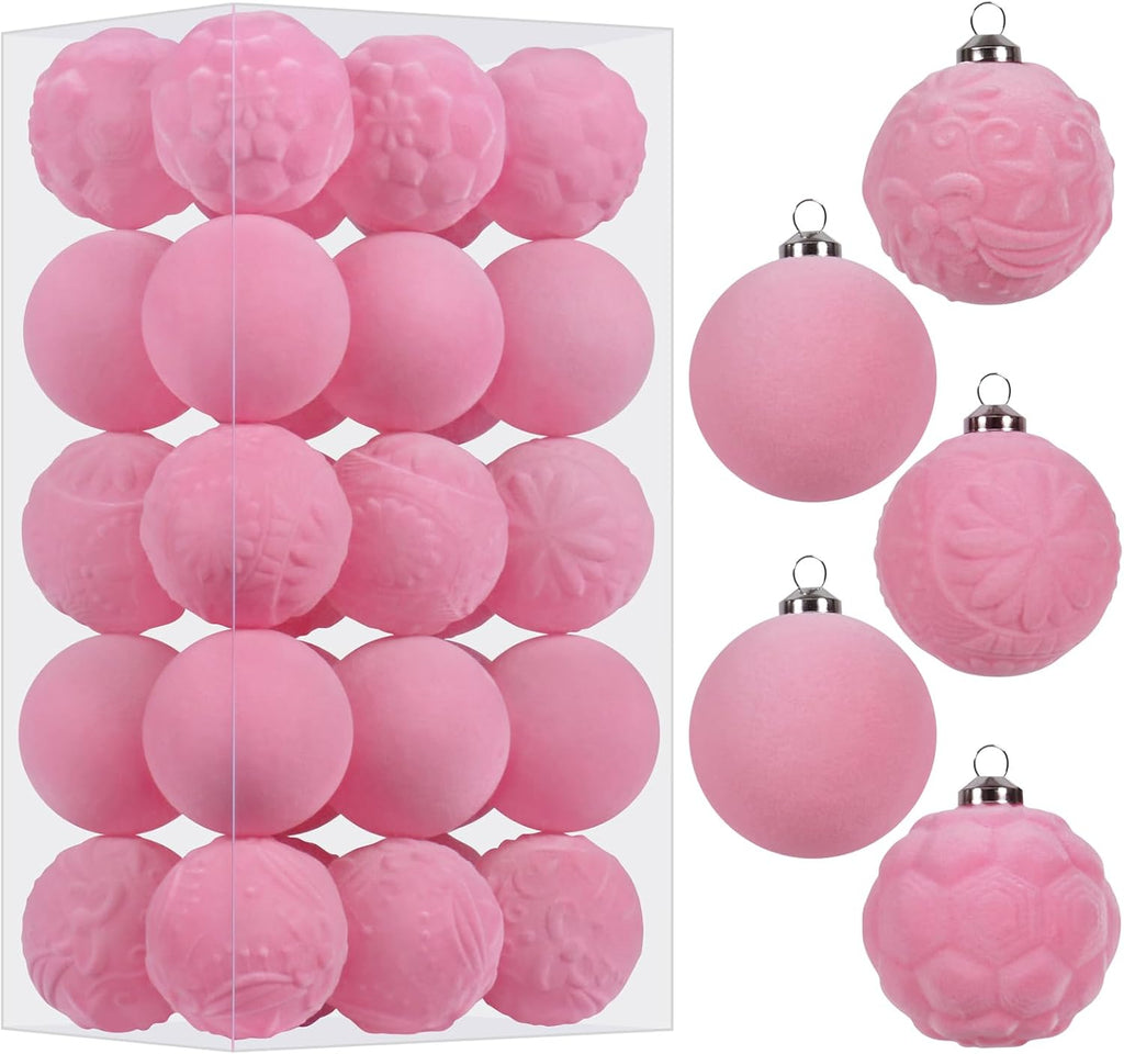 30PCS Pink Velvet Christmas Ball Ornaments for Xmas Tree Decorations