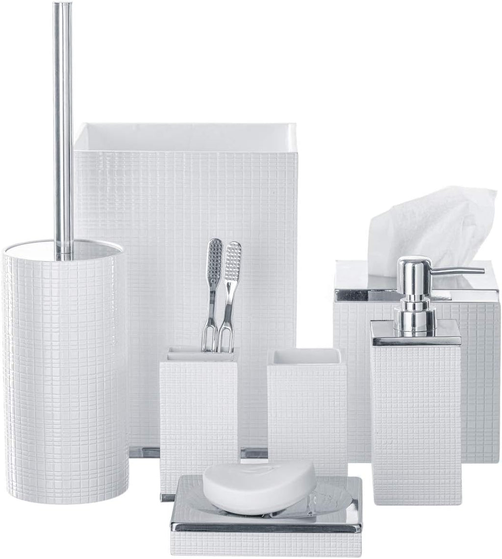 Creative Scents Estella Waste Basket for Bathroom 1.98 Gal / 7.5L - Small White Bathroom Trash Can - Decorative Small Garbage Can - Durable Space Friendly Wastebasket
