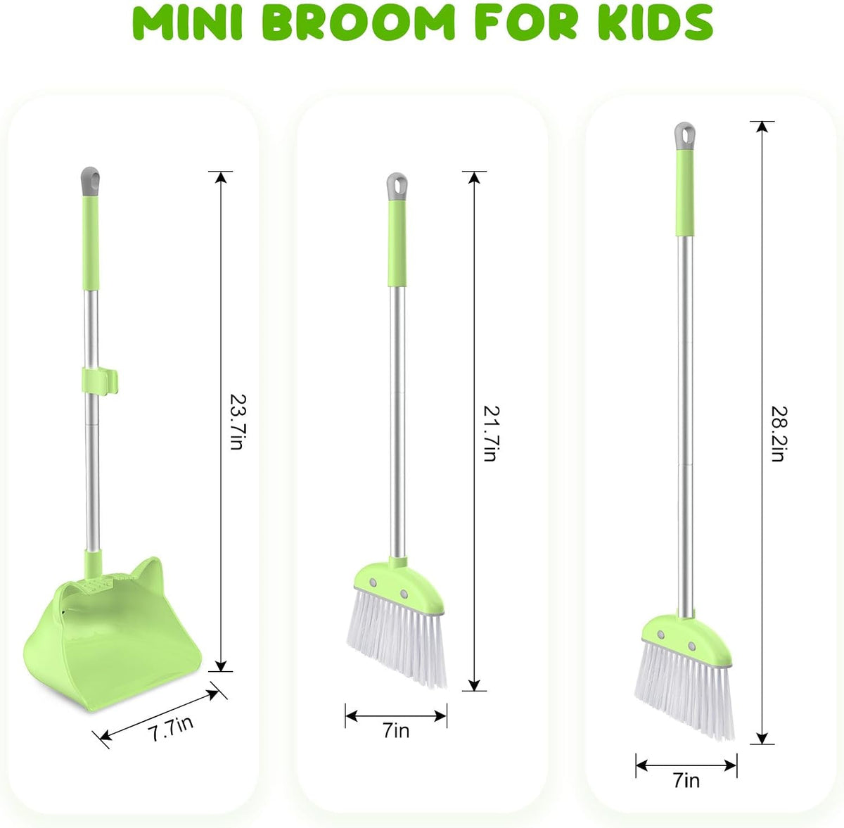 Mini Broom with Dustpan for Kids, 28-in Handle Kids Broom and Dustpan Set for Toddlers Cat-Shaped Children Cleaning Set Boys Girls Small Housekeeping Helper Set, Green