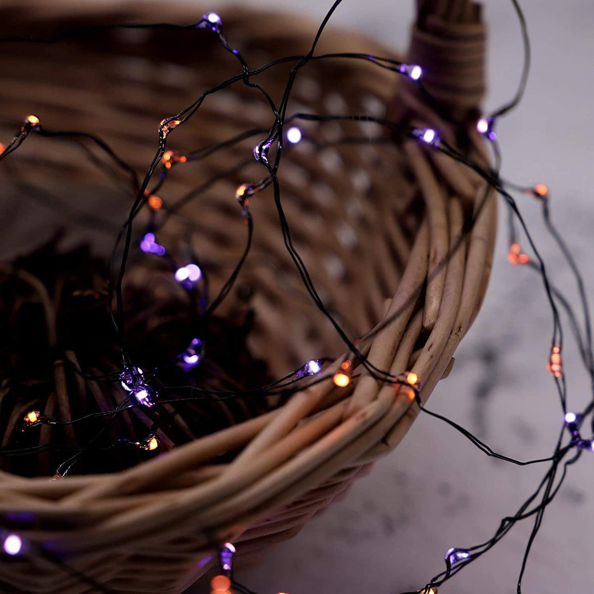 Orange Purple Halloween Lights Battery Operated 10ft 60LEDS Fall Fairy Lights with Remote & Timer for Fall Garland Halloween Thanksgiving Indoor Mini Home Gift Decor