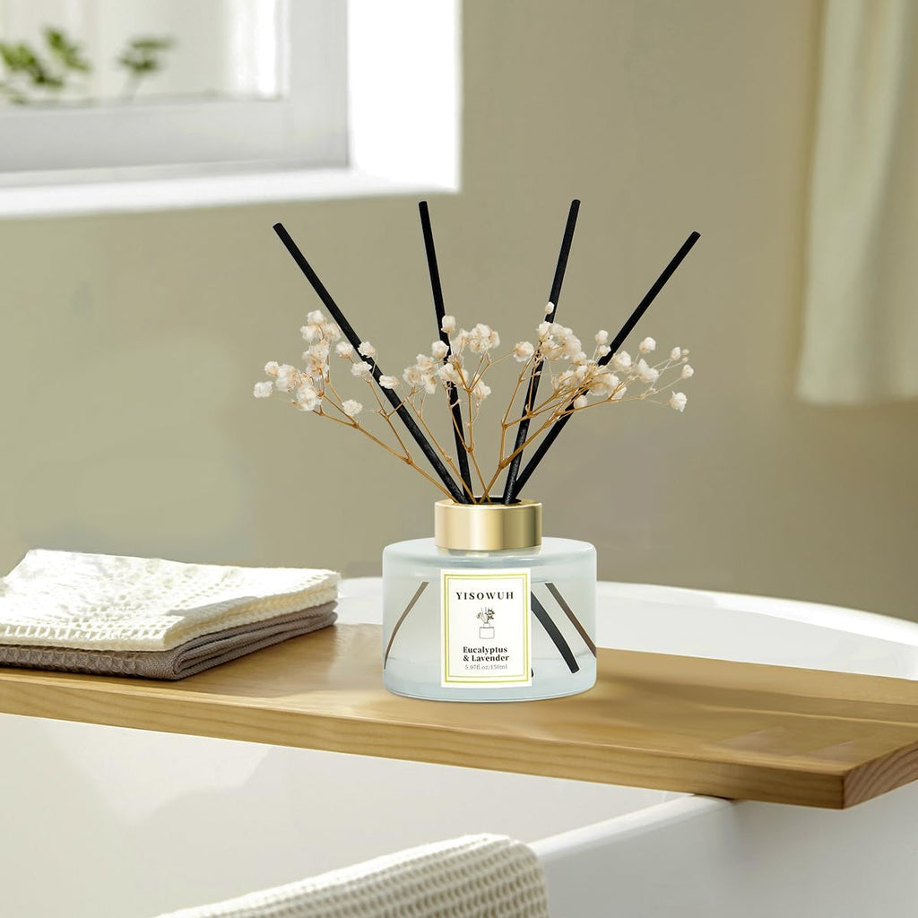 Reed Diffuser Set,5.07 fl oz (150 ml) - Eucalyptus & Lavender Oil Diffusers with 8 Reed Sticks,Home Fragrance Reed Diffuser for Bathroom Shelf Decor