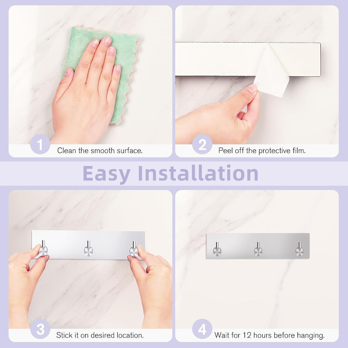VIS'V Key Holder Wall Mount, Small Adhesive Key Hanger with 3 Hooks, Silver