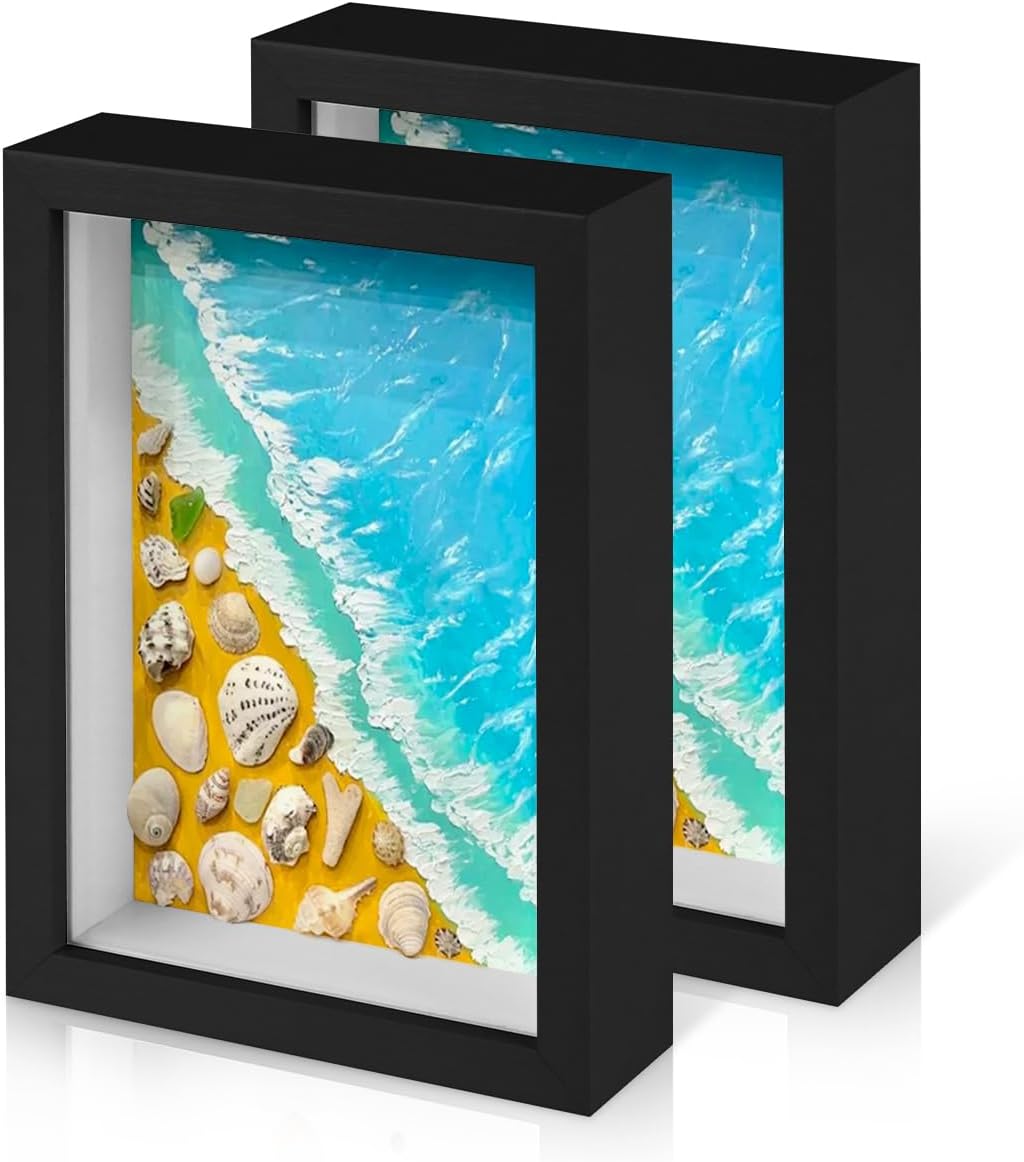 2 Pack 5x7 Small Shadow Box Frame with Glass, Black