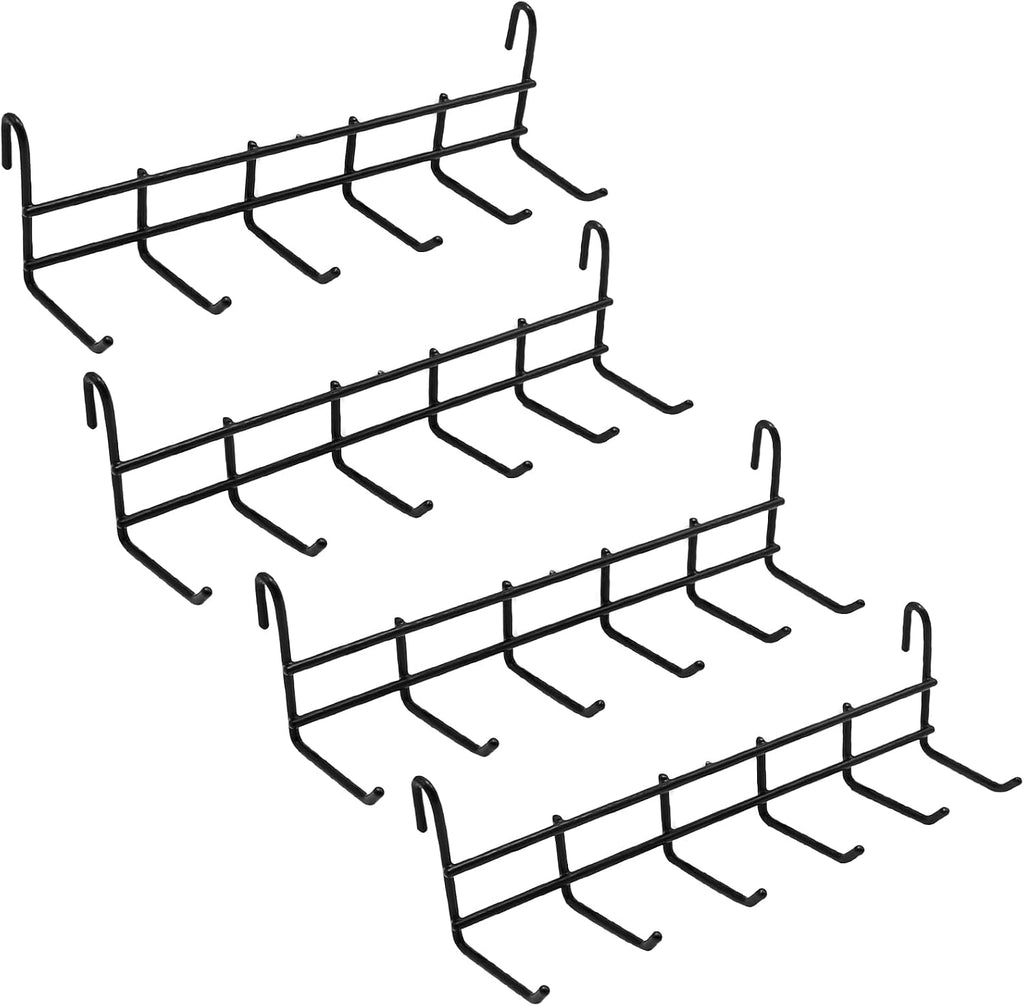 4 Pack Metal Grid Wall Hanging Hooks, Grid Wall Accessories, Heavy Duty Storage Hooks Rack for Door Back Wall Mount Storage and Display, Hook Attachment for Wire Shelving (4 x Hanging Hooks（Black）)
