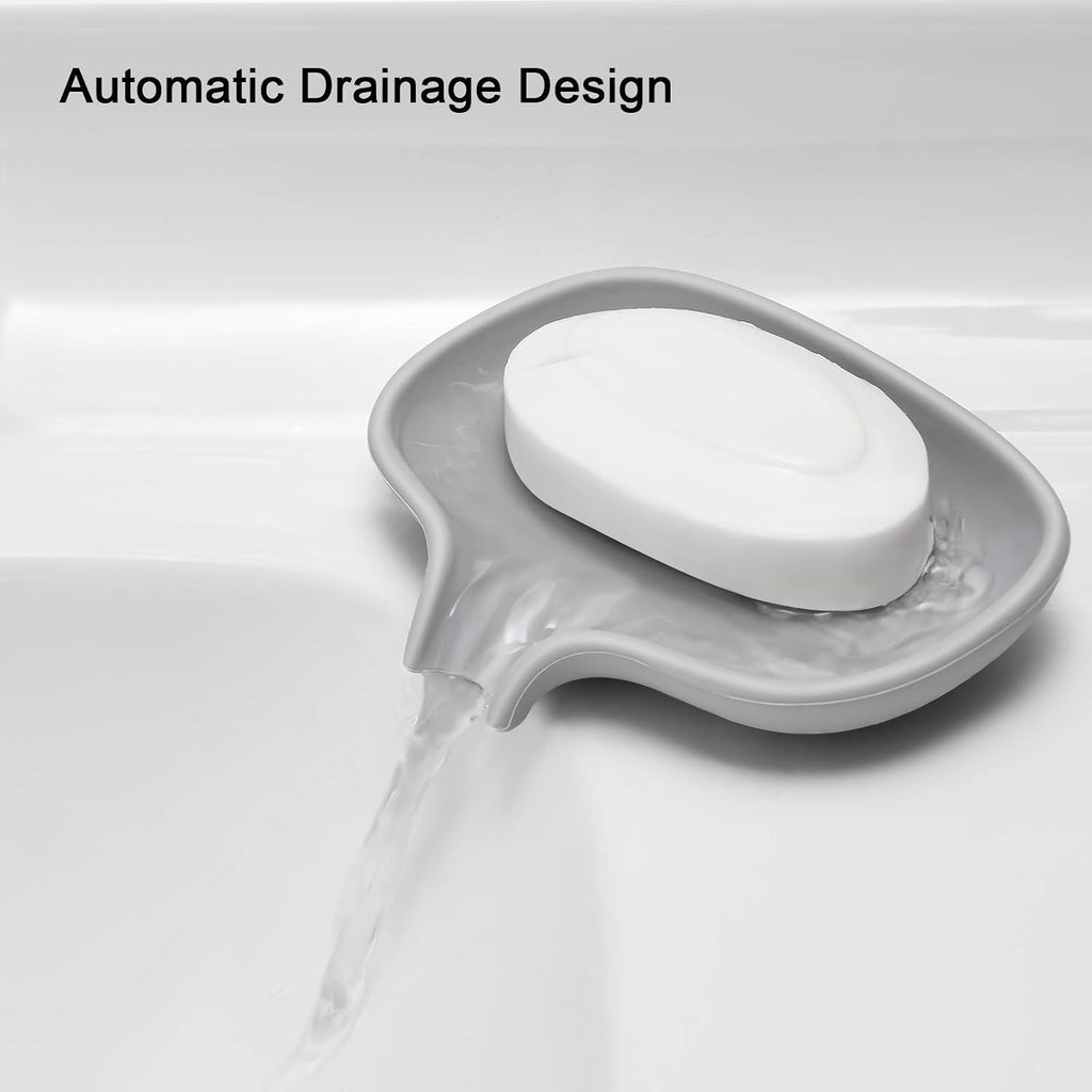 Silicone Soap Dish,Bar Soap Holder for Shower,2 Pack White+Grey