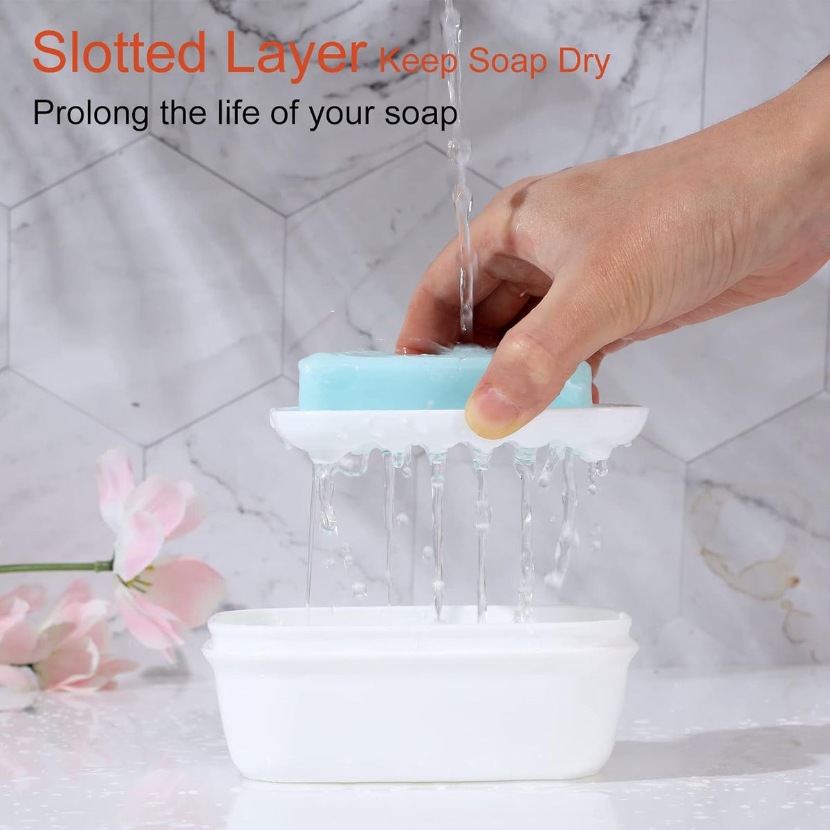 Quatish Leakproof Soap Dish with Lid & Draining Layer, Shatterproof Travel Bar Soap Holder Case Container, Portable Travel Size Toiletries Essentials for Camping, Gym, Bathroom, White (Pack of 2)