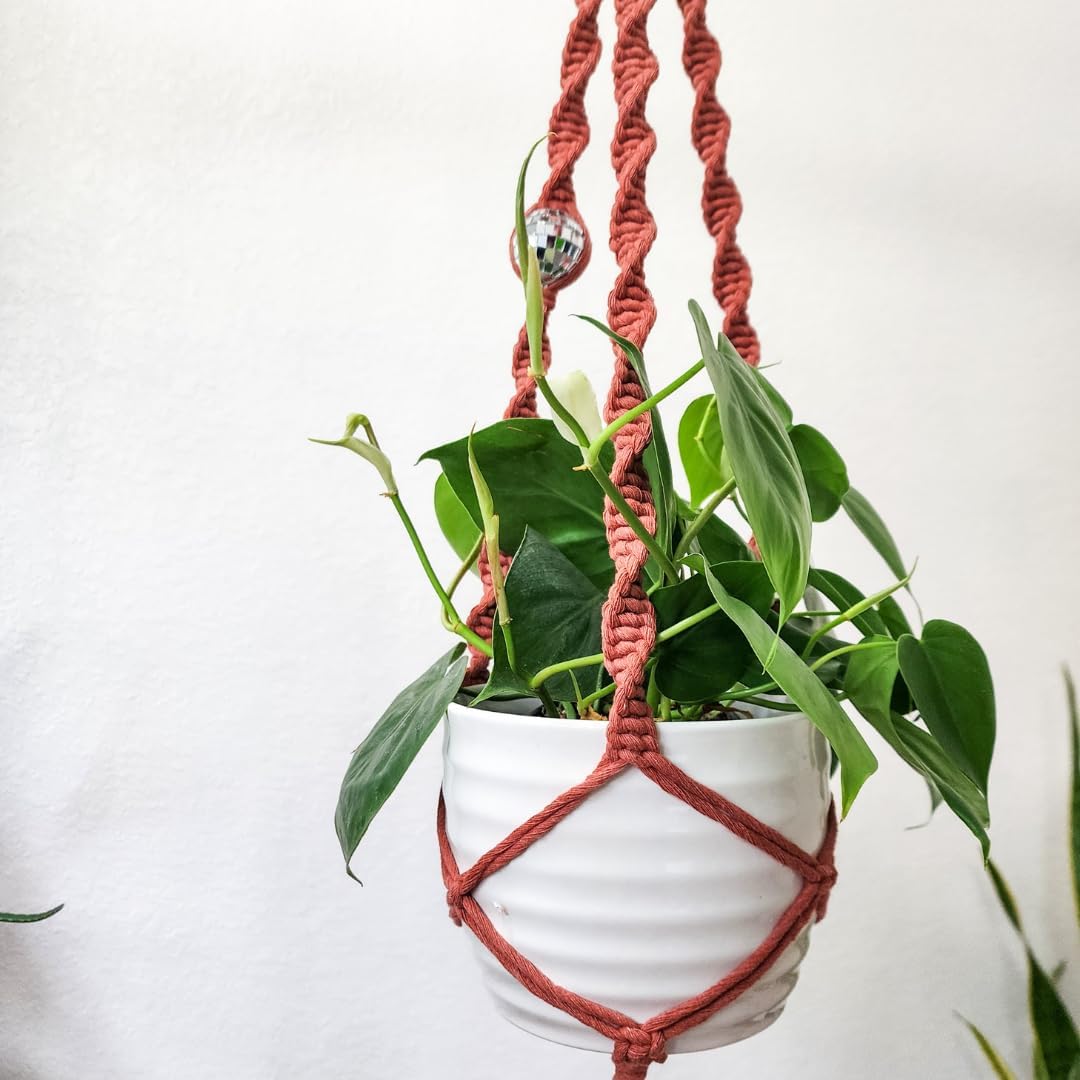 Set of 3 Macrame Plant Hanger | Disco ball decor Hanging planters for indoor plants Cool gifts for plant lovers Boho plant pots plant stand indoor Hanging planters for outdoor plants (Cafe Latte)