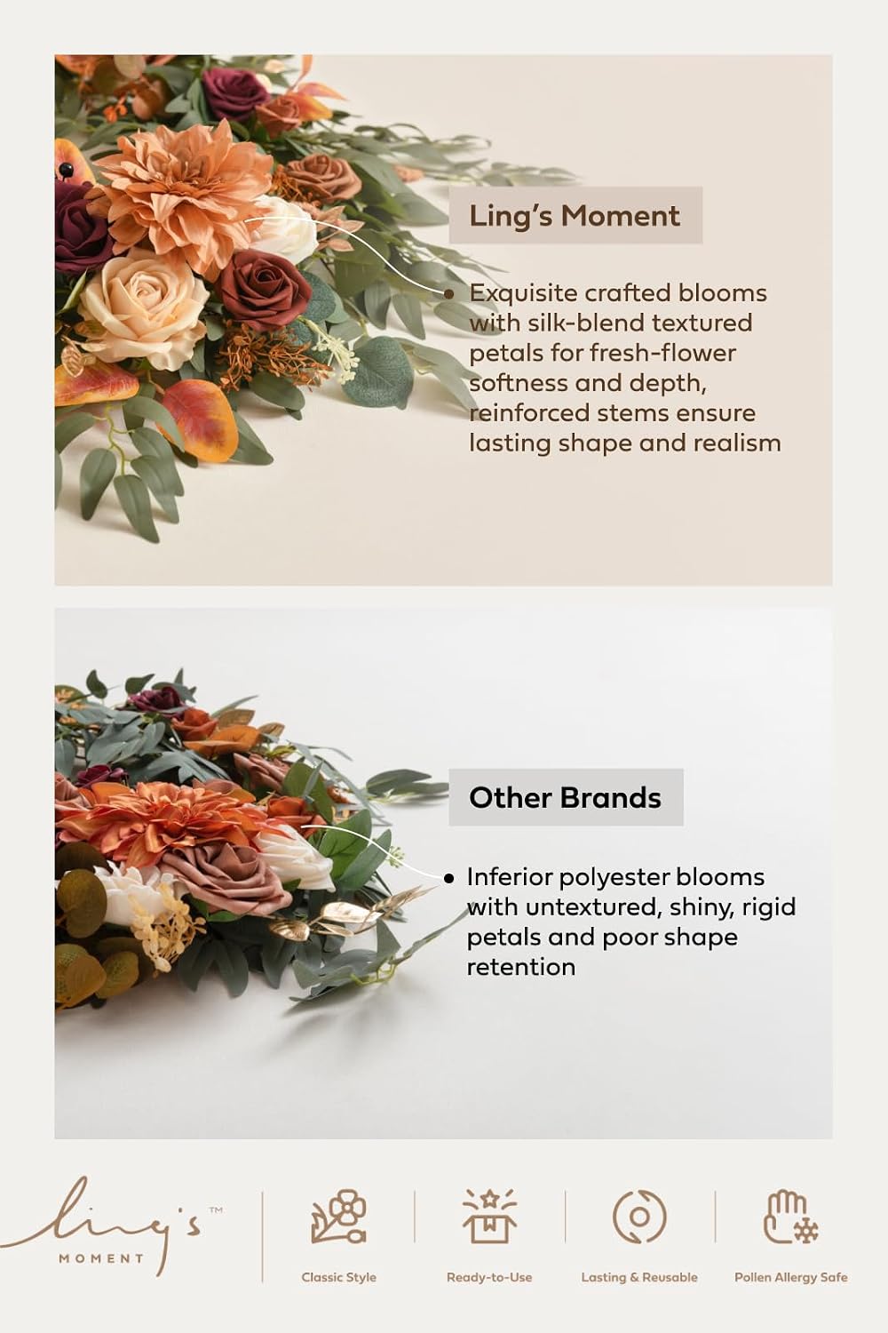 Ling's moment Ivory Eucalyptus Flower Garland White Wedding Arch 6 FT
