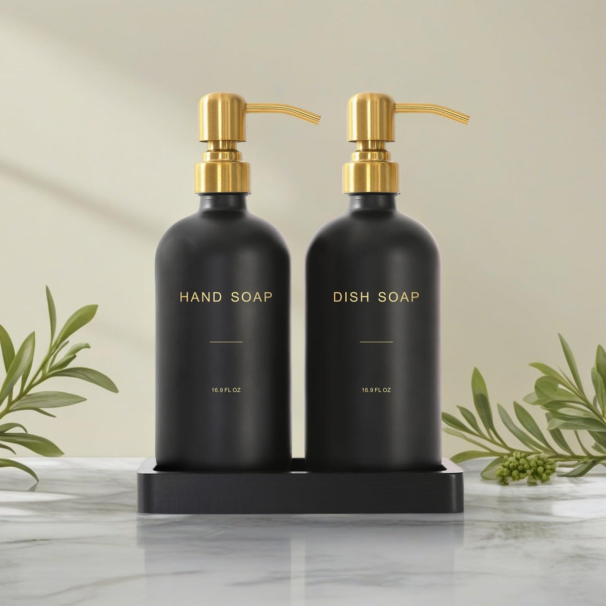 Prus Waso Black Soap Dispenser for Kitchen Sink, Gold & Black