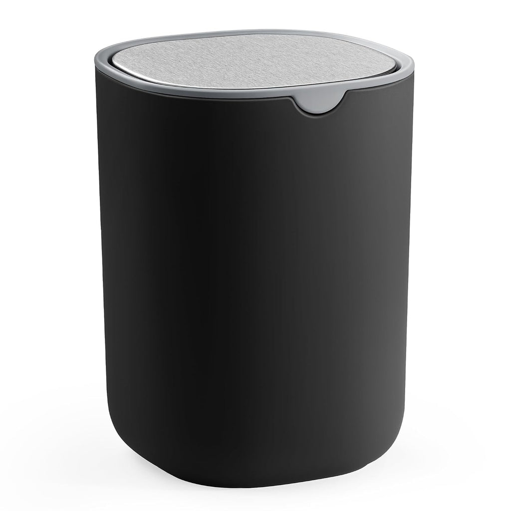 SONGMICS Mini Desk Trash Can, Round, Stainless Steel Swing Lid, 0.7 Gal.
