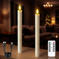Rechargeable Flameless Timer Remote Taper Candles, 2pcs 0.86" x10" LED Flickering Dripping Wax Window Tall Fake Ivory Plastic Candlesticks(USB Charging Cable Included)