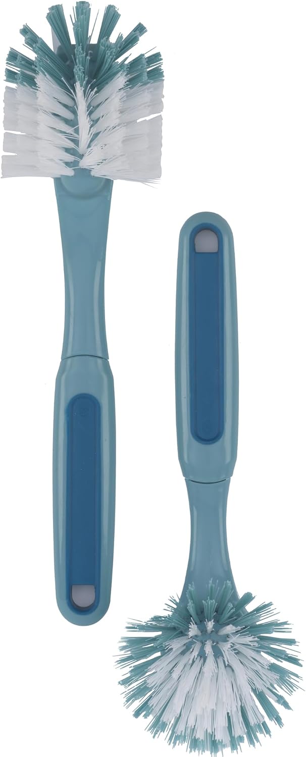 GoodCook Everyday 9.5" Dish Scrub Brush Set with Nylon Bristles, Blue/White (2-Pack)