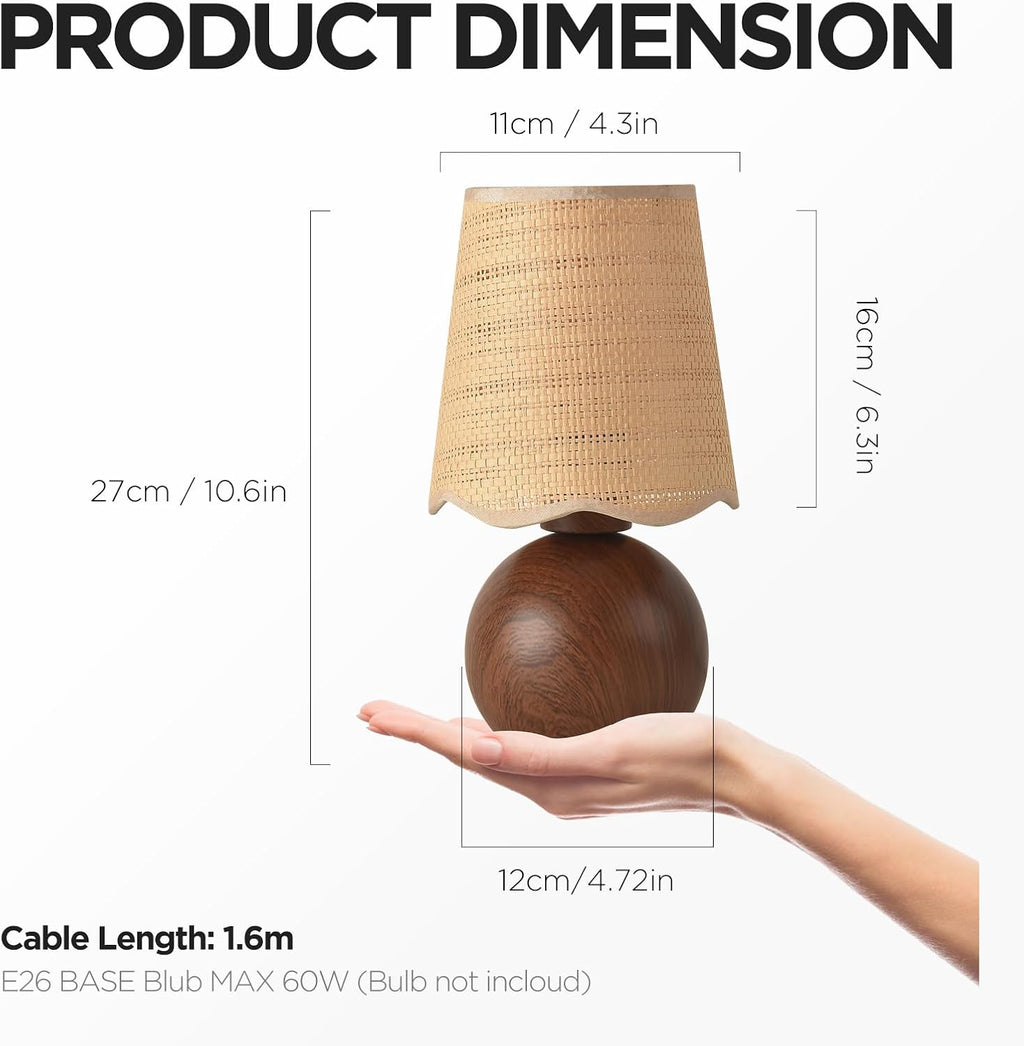 Minimalist Rattan Table Lamp, 11' Height, Woven Lampshade & E26 Socket Metal Base