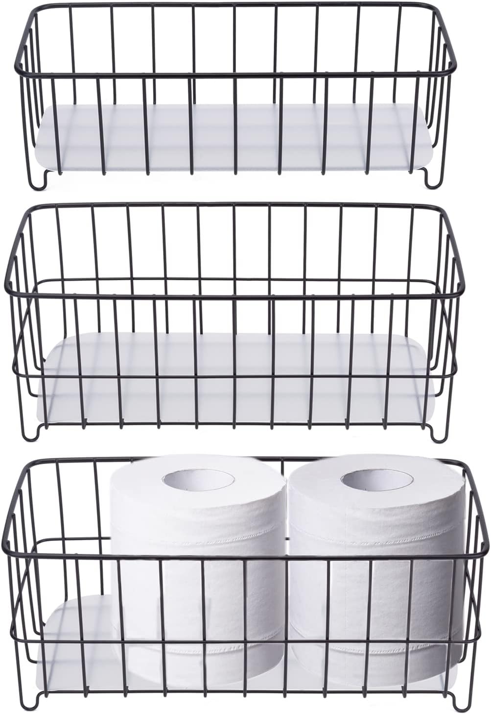 HANZE [Set of 3 Small Metal Wire Storage Organizer Basket Bins, Baskets for Household Purposes - Black