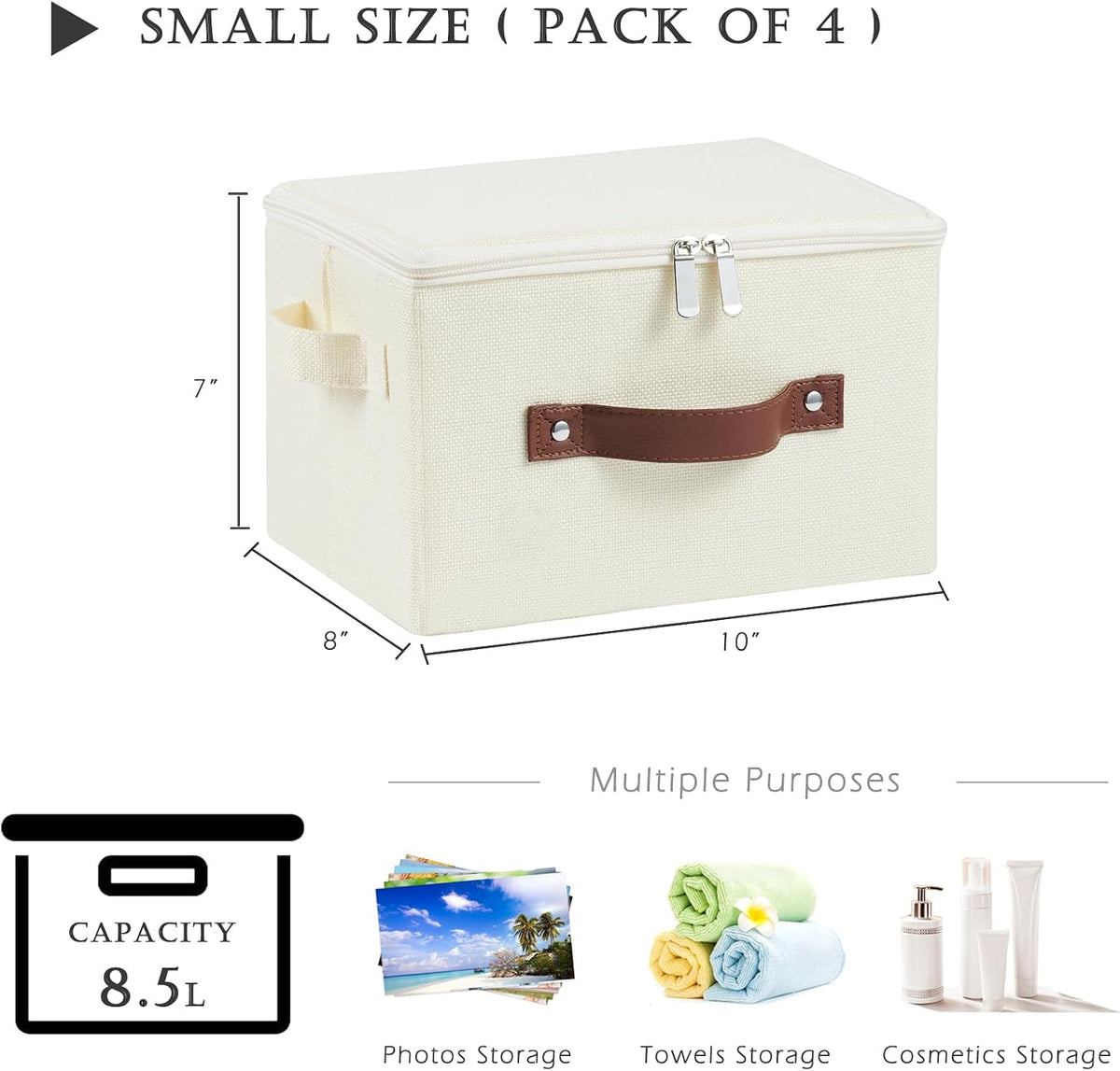 4PCS Storage Bins with Zipper Lids Decorative Lidded Basket Box